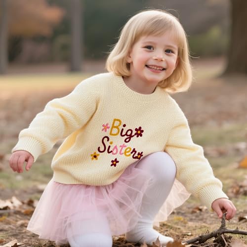 UNICOMIDEA Toddler Baby Girl Big Sister Knit Sweater Little Sister Cute Floral Pullover Winter Fall Clothes for 9M-4Y3