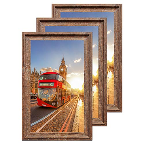QEQRUG 11x17 Picture Frames, Set of 3 Rustic Poster Frames 11 x 17 for Vertical or Horizontal Wall Hanging