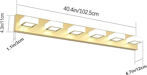 Miniatura 10 de Ralbay Luces doradas para tocador de baño, 3 luces LED, modernas luces doradas sobre espejo, lámpara de pared acrílica dorada (luz blanca, 6000 K)