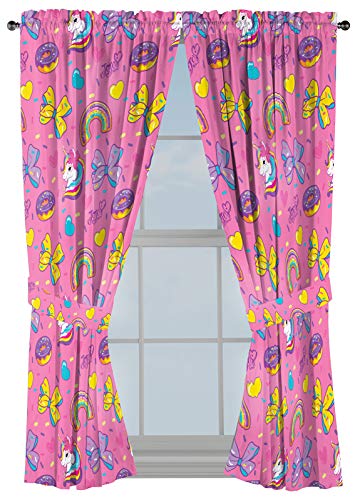 Jay Franco Kids Window Drapes - 4 Piece Curtain Set Includes 2 Tiebacks, Beautiful Bedding Room Décor and Easy Set Up, Pink - JoJo Siwa, 63 Inch