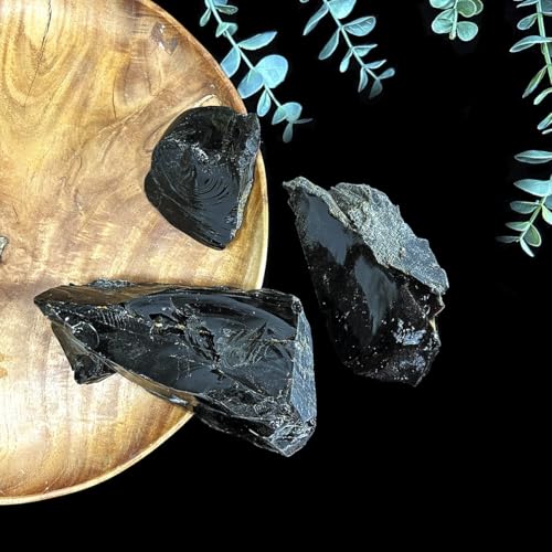 Image of Certified Black Obsidian Raw Stone 200 Gm (2-4 Pcs) Authenticity Certificate | Natural Healing Crystal Showpiece for Protection & Grounding | Decorative Crystals for Home Decor Living Room & Office