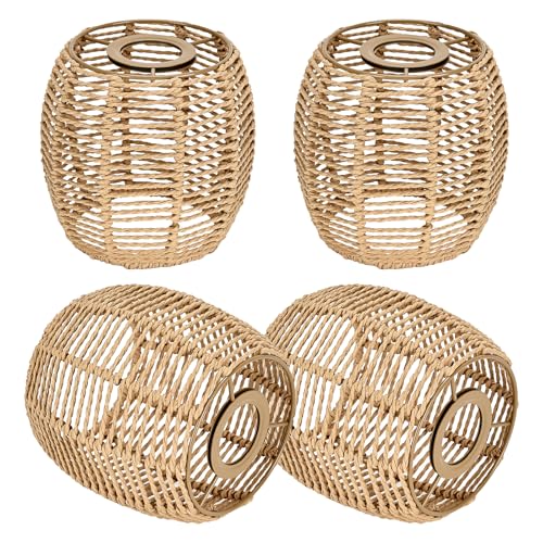 WKWKTOTO 4 Pack Boho Lamp Shade for E26 Base Premium Rattan Lamp Shade for Living Room, Bedroom, and Dining Room Durable rattan pendant light shade Perfect for Pendant, Table, and Ceiling Lamps