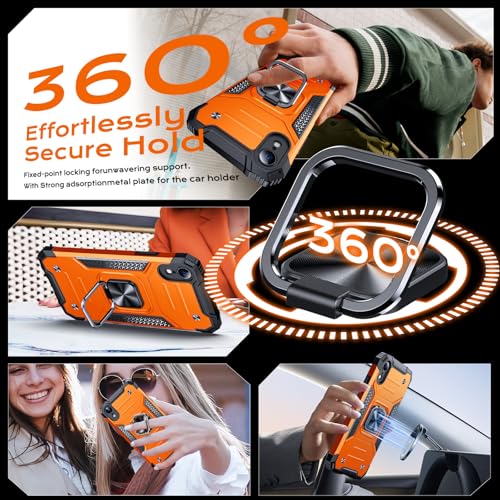 Image of Anqrp Heavy Duty Case for iPhone XR Case with Enhanced Ring Holder Grip Stand, Military Grade Shockproof Rugged Drop Protective Silicone Hard Slim iPhone XR Phone Case Cover,Orange