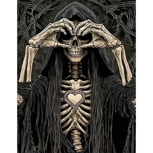 Peinture diamant 40x50 cm motif tête de mort et cœur GLIDIAM pour broderie adulte