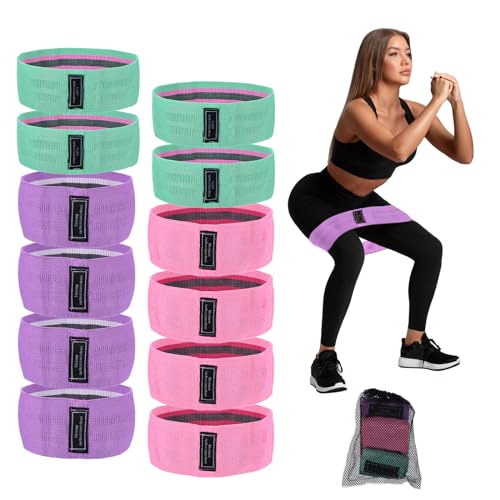 PATIKIL 12 Pieces Booty Resistance Bands for Working Out Non-Slip Workout Bands Fabric Resistance Loops Elastic Exercise Fitness Bands for Women Men Hip Leg Gym, (Level 3 - S/M/L)