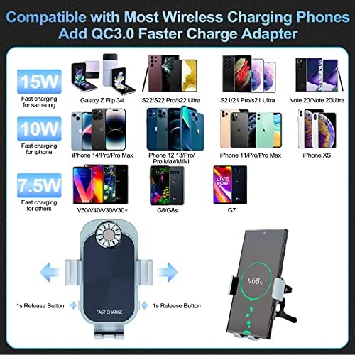 Olycism 15w Qi Bezprzewodowa ładowarka samochodowa, Podwójna cewka indukcyjna ładowarka samochodowa,Bezprzewodowa ładowarka samochodowa QC 3.0 Złącze do Samsung Galaxy Z Flip 4/3/2 Phone 14/13 Huawei