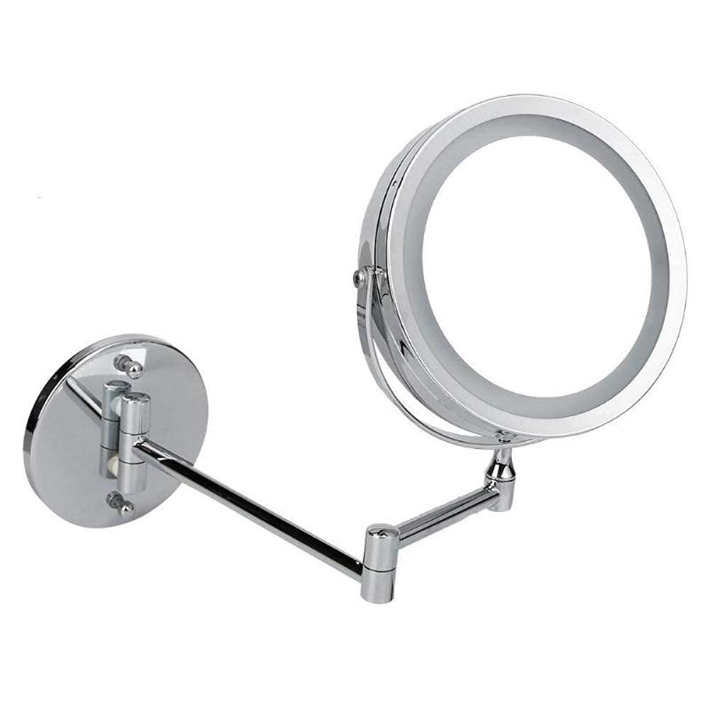 Miroir cosmétique réglable en chrome avec zoom 10x et couronne lumineuse de 16 DEL blanches