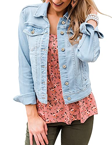 Vetinee Womens Stretch Button Down Long Sleeve Pockets Denim Jean...