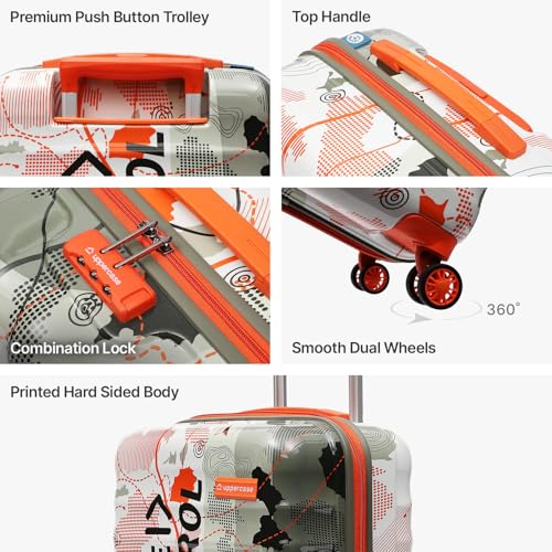 Image of uppercase Geo (Small) 56Cms, Hardsided Cabin Trolley Bag for Travel Printed Eco Polycarbonate Luggage, Combination Lock 8 Wheel Spinner Suitcase for Unisex, 2000 Days Warranty, Green