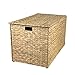 MOORLITER Water Hyacinth Storage Basket with Lid, 17.2 Gallon (65L) Wicker Storage Trunk with Handles, Handwoven Wicker Storage Bin for Blanket, Foldable, for Living Room, Laundry Room, Natural