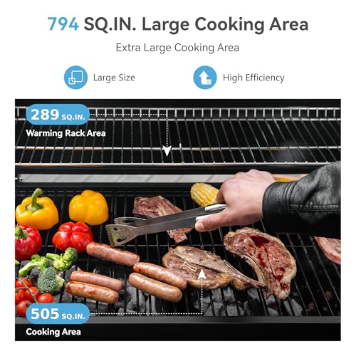 Image of 34-Inch Barrel Charcoal Grill with Side Tables, 794 Square Inches Cooking Space, Large Charcoal BBQ Grill with 2 Height-Adjustable Charcoal Pans for Outdoor Backyard Patio Picnic Parties Camping
