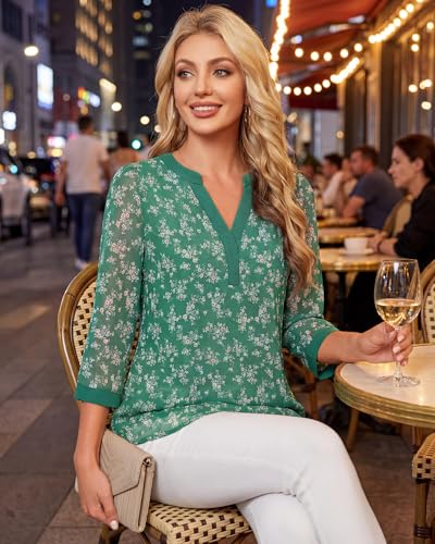 Image of Timeson Women's Short Sleeve V Neck Blouses Shirts Floral Double Layers Mesh Tunics Tops