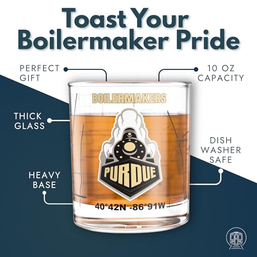 Image of Greenline Goods - University of Purdue Boilermakers College Whiskey Glasses (Set of 2), 10 oz - Full-Color Logo + Campus Map