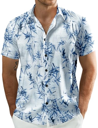 Chemise hawaïenne décontractée à manches courtes floral bleu S