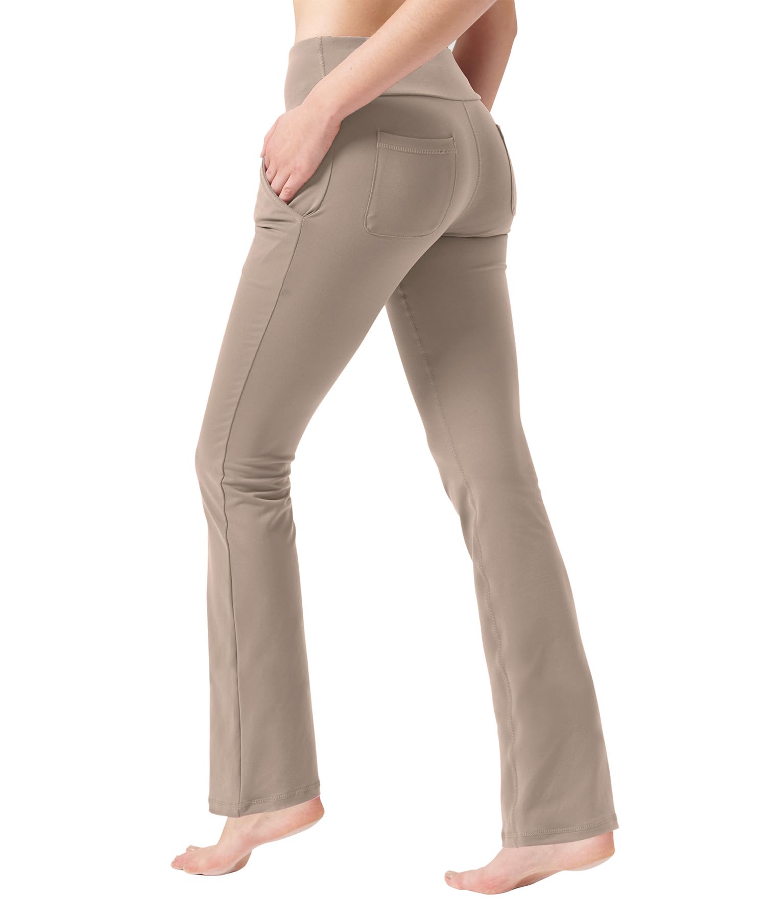 Knsbk High Waist Bootcut Yoga Pants 4 Pockets Tummy Control Dress Pants for Woman Back Pockets Workout Bootleg