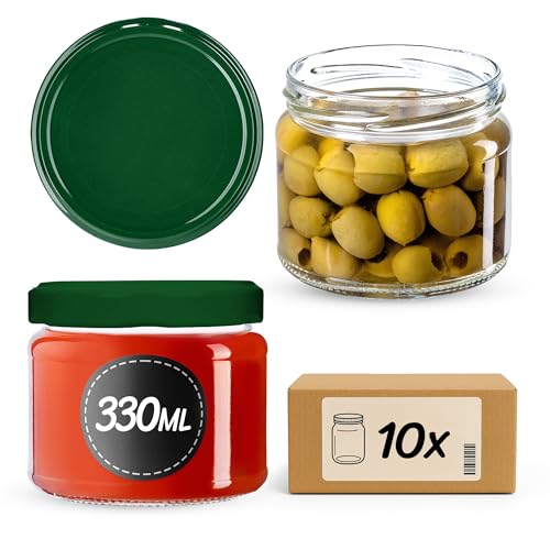 KADAX 10er Set Marmeladengläser 330ml TO82 Grün, Einmachgläser Vorratsgläser Mason Jar mit Schraubdeckel, Luftdichte Schraubgläser… – Ansicht 1