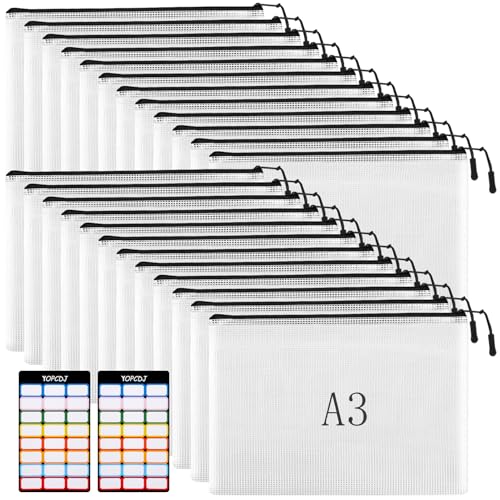 Image of YOPCDJ 24pcs Mesh Zipper Pouches, A3 Size 17 x 12 inches Waterproof Black Zipper Bags, Water-Resistant Plastic Zipper Pouch for School Office Supplies, Puzzles & Games Organizing Storage