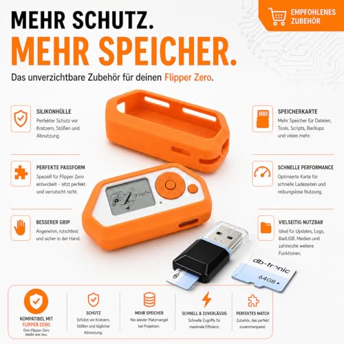 Flipper Zero Starter Full Set | Flipper Zero | WiFi-Board | Silikonhülle | 64GB Speicherkarte | USB-Kartenleser