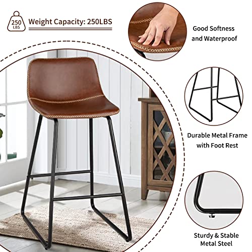 Heugah Bar Stools Set Of 4,Faux Leather Counter Height Bar Stools,26" Bar Chairs With Back,Modern Counter Stool For Kitchen Island (4, Brown) #TOP3