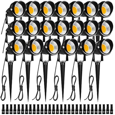 ZUCKEO 10W Low Voltage Landscape Lighting LED Landscape Lights, 12V 24V Waterproof Outdoor Spotlights 1000LM Warm White Light for Floor Garden Yard Pathway (20 Pack with Connectors)
