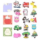 Contenido del paquete: obtendrá 45 imanes de nevera para niños en 15 estilos diferentes y 3 notas adhesivas, vienen con diferentes colores, cantidad suficiente y selecciones de estilo rico para satisfacer sus diversas necesidades.