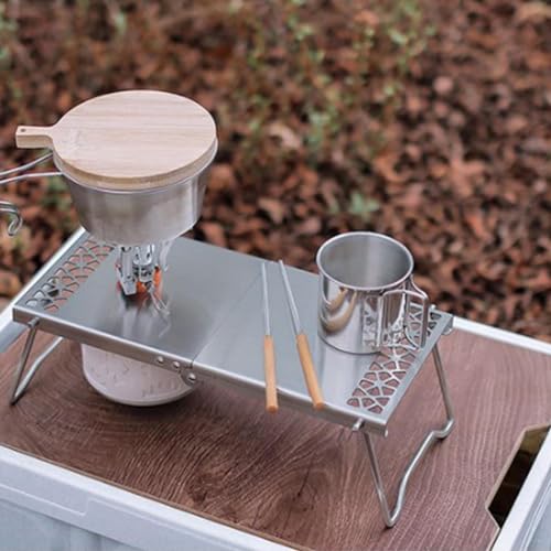 Mesa de acampamento ao ar livre – Mesa dobrável portátil de aço inoxidável para ambientes externos –