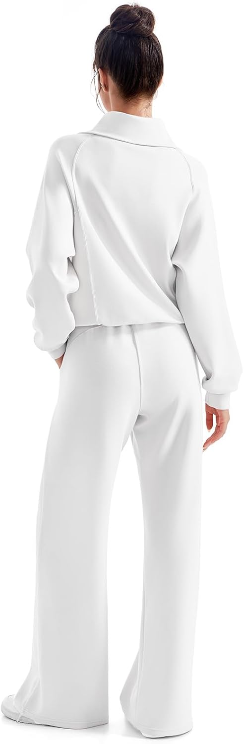 SUUKSESS Women 2 Piece Lounge Matching Set Wide Leg Sweatpant Half Zip Sweatshirt - Image 2