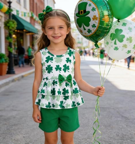 Image of Girls 2 Piece Outfit Summer Short Set Sleeveless Bow Knot Tank Top and Shorts Cute Clothes for Toddler Girls