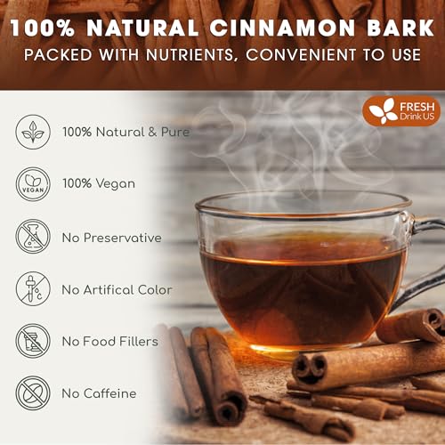 Image of FreshDrinkUS, Premium 30+ Cinnamon Dried Sticks, Whole Sticks, 100% Natural & Pure Cinnamon Inner Bark, Raw Spice Flavor & Strong Aroma, Herbal Tea, Perfect for Warm Beverages