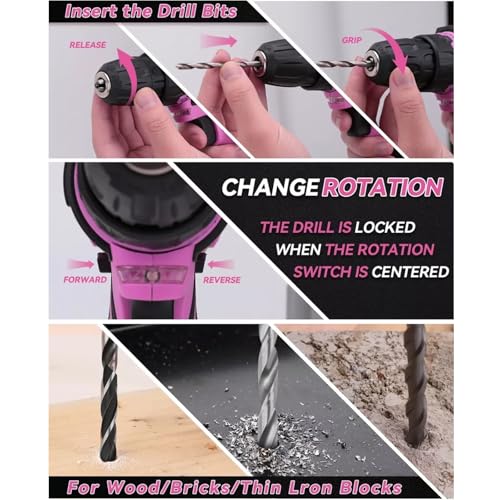 219-Piece Pink Home Tool Kit with 12V Cordless Drill – Complete DIY Repair Set with Durable Toolbox & UK Plug for Home, Office & Craft Projects 4 219-Piece Pink Home Tool Kit with 12V Cordless Drill – Complete DIY Repair Set with Durable Toolbox & UK Plug for Home, Office & Craft Projects - Image 4