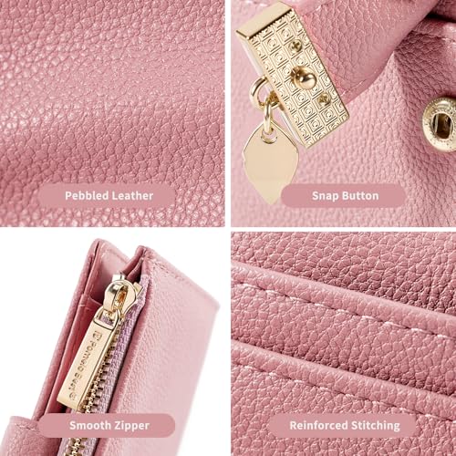 Image of Pomelo Best Small Wallet Women Bifold Soft Leather Card Holder with ID Window Zipper Coin Pocket Wallets for Women Pink