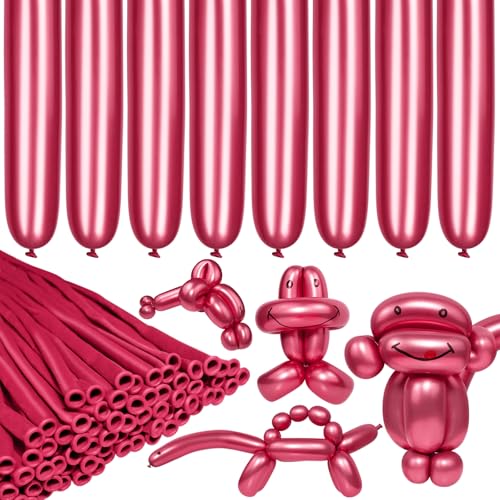 Image of LXZFCRG 260 Long Balloons, Shiny Metallic Latex Twisting Balloon for Balloon Animals, Magic Balloons for Birthdays Wedding Party Decorations 100pcs (Metallic Red)