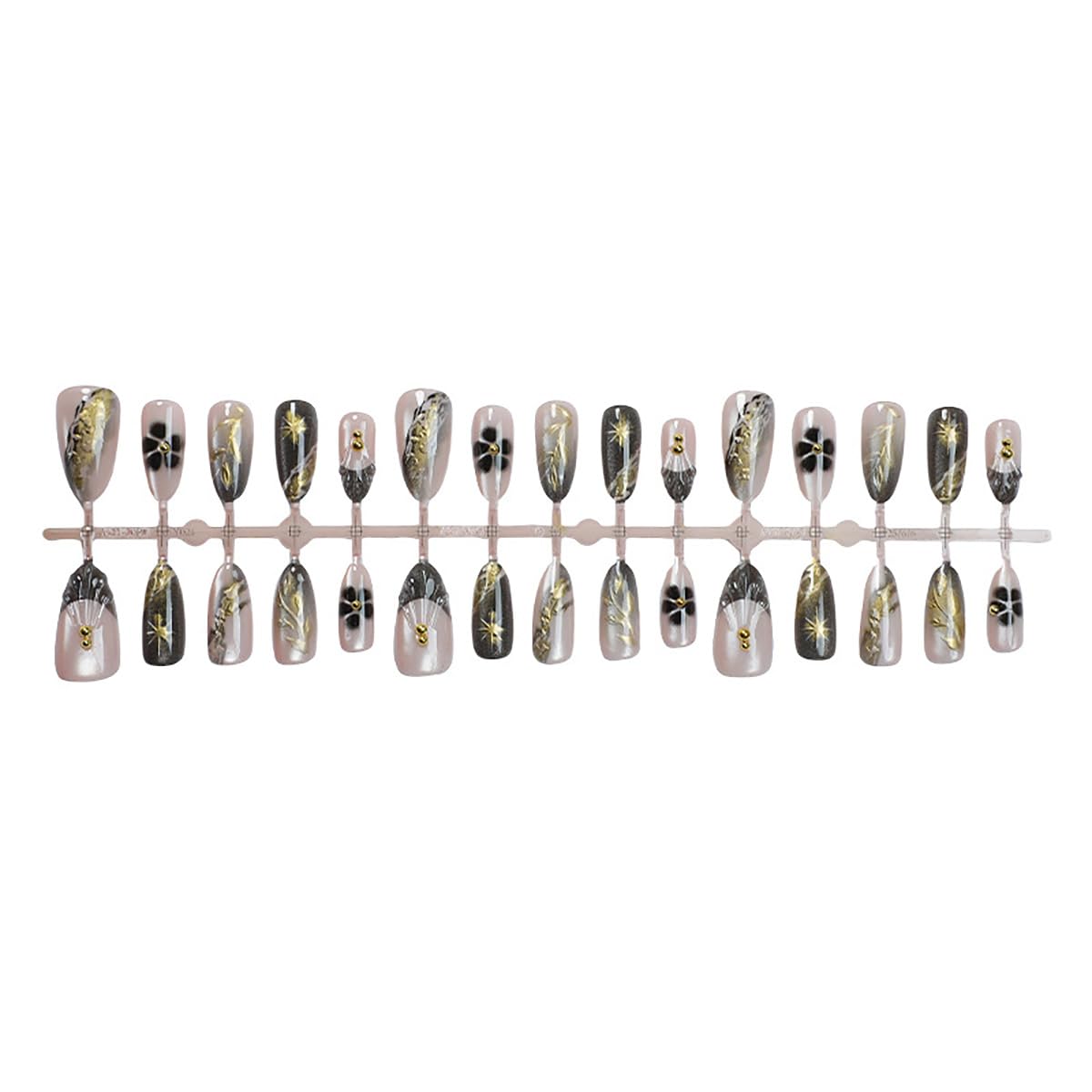 30Pcs Goth Press on Nails Medium Coffin Fake Nails Blue Laser Chrome with Black Spider Bat Glitter Designs Full Cover Y2k Glue on Nails Halloween False Nails Stick on Nail for Women Acrylic DIY: Marble Leaf-30