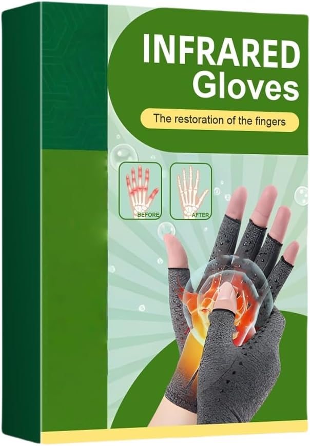Infrared Compression Gloves for Arthritis, Fingerless Design, Joint Pain Relief, Gray