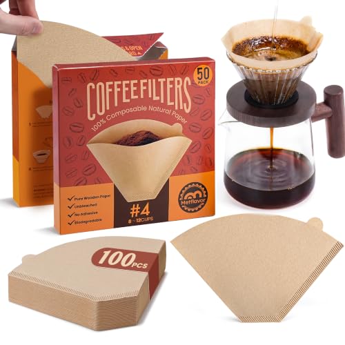 Image of #4 Coffee Filters 100 Count, Unbleached Cone Coffee Filters 8-12 Cup