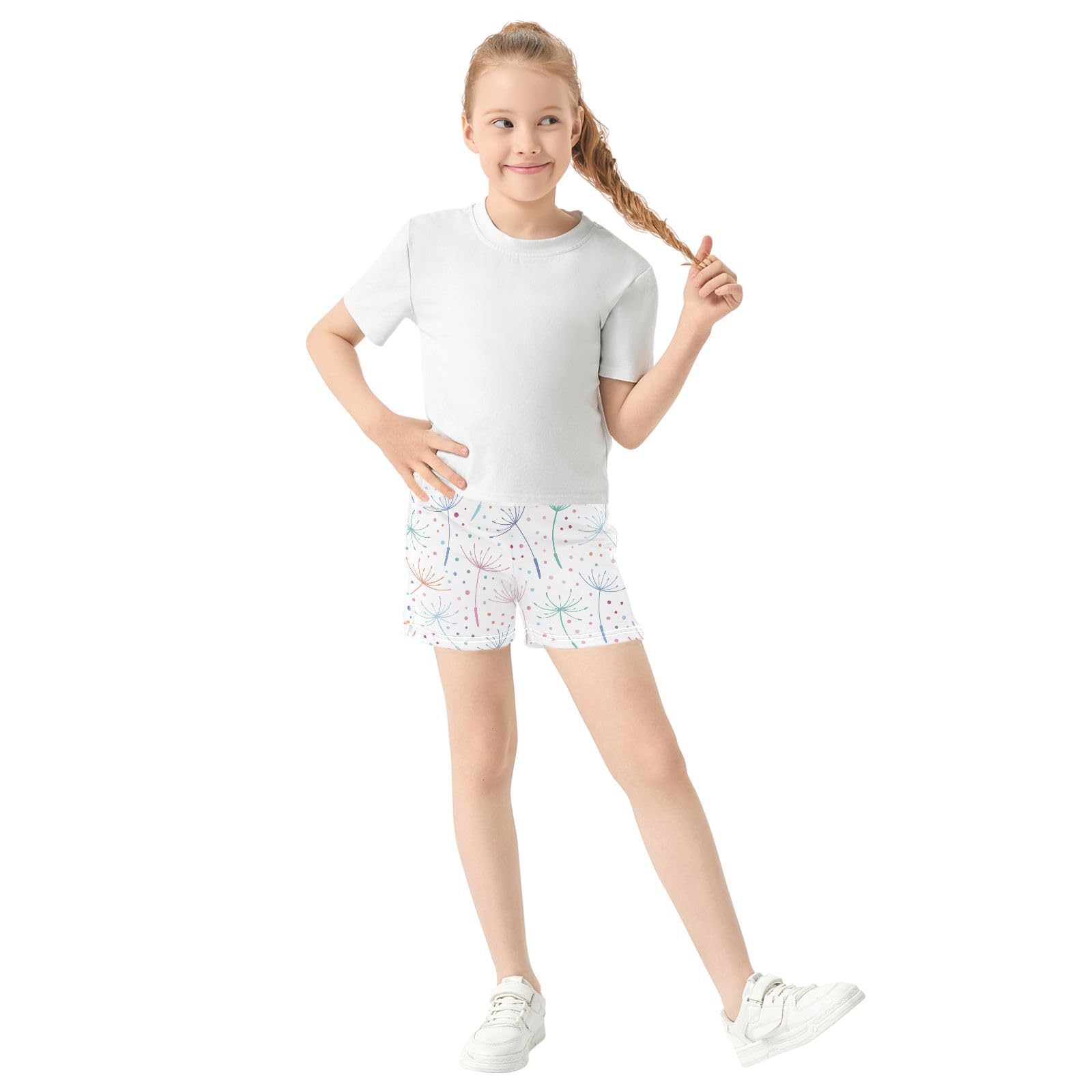 pnyoin Girl's Shorts Colorful Floral Dandelion Athletic Running Shorts with Pockets Size 12-13t Multi