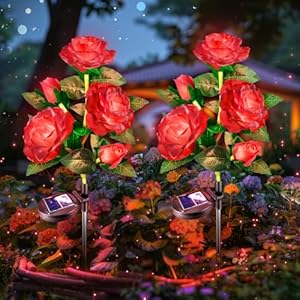 Solar Roses Flowers Lights Outdside: Solar Fairy Light Outdoor Garden Decor Waterproof for Cemetery Grave – Artificial Flower Lamp Decorations for Yard Porch Lawn Flowerbed Pot