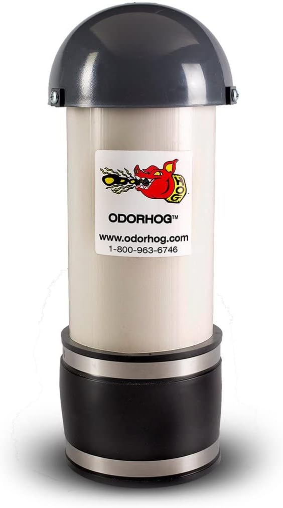 OdorHog Mushroom Cap Vent Stack Pipe Filter 1.5" PVC Clamp On, Removes Outdoor and Sewer Odor Problems