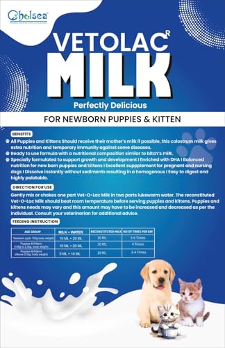 Image of Vet O LAC Milk 200g Powder (Pack of 1) Weaning & Growth Formula for Newborn Puppies & Kittens | Puppy Milk Replacer + Growth Support | Enriched with Probiotics, Vitamins, Minerals