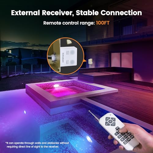 SURAIELEC 6 Inch LED Spa Lights, 12V AC Color Changing Pool Lights for Inground Pool, Underwater Spa Light with Remote Control, Fits for 6\" Small Wet Niches, 15W(150W Equivalent), 100FT Cord - Thumbnail 2