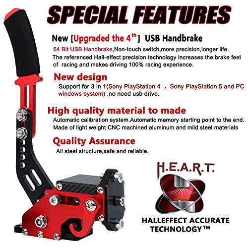 Obokidly Upgrade 3-In-1 Usb Handbrake Support Thrustmaster T300Rs/ T300 Ferrari Compatible With Ps4/Ps5 + Pc For Simracing Game Sim Rig With Clamp (Support T300Rs/T300 Ferrari With Clamp, Red) #TOP3