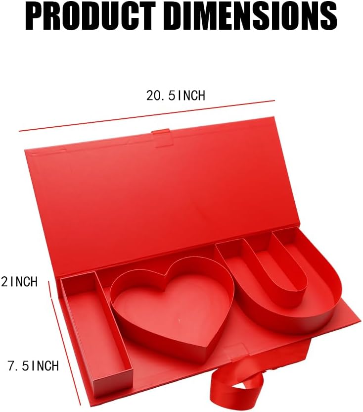 I LOVE U Gift Box with Ribbon Closure, Fillable Cardboard Letters, Valentine's Day Mother's Day Christmas (RED)