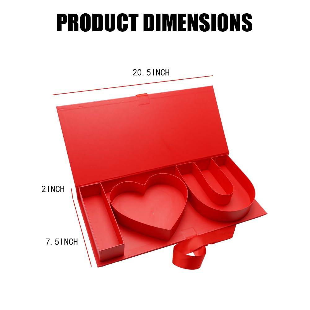 I LOVE U Gift Box with Ribbon Closure, Fillable Cardboard Letters, Valentine's Day Mother's Day Christmas (RED)