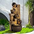 TITIMO 39.3" Outdoor Water Fountain with LED Lights 5 Tiers Modern Cascading Large Outdoor Fountain with Lights for Garden, Patio, Backyard, Deck, Porch and Home Art Decor (Natural)