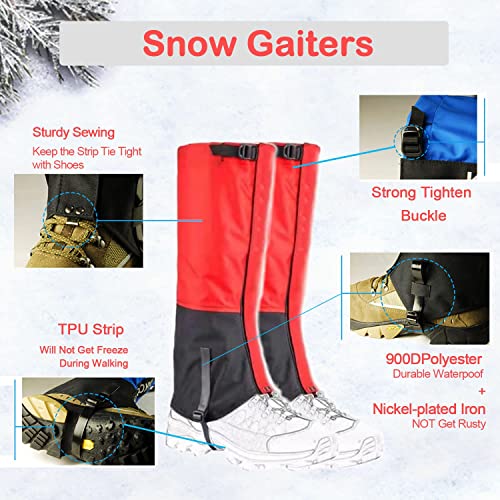 Foto von Leichte Schneeschuhe + wasserdichte Beingamaschen + Anti-Schock verstellbare Trekkingstöcke Schneeschuhwandern + kostenlose Tragetasche (Dreieck) (Rot, 63 cm)