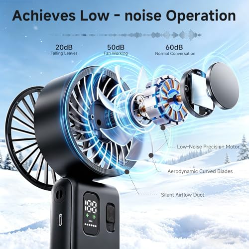 Image of 3-in-1 Portable Handheld Fan, personal fans portable rechargeable,6000mAh High-Speed Turbo Handheld Fan,100 Speeds Stepless Adjustment Mini Personal Desk Fan for Travel, Camping, Outdoor, Black