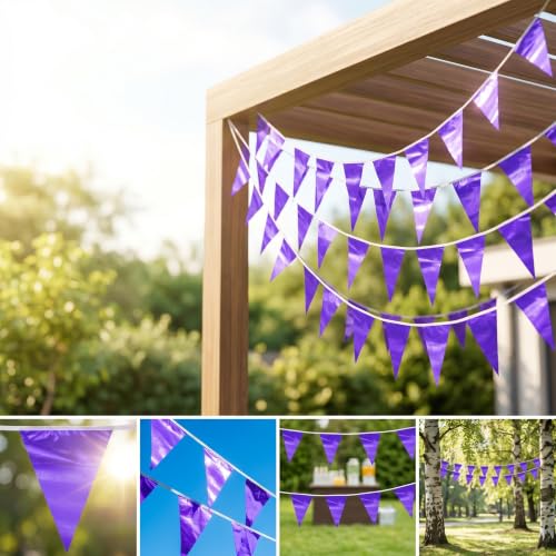 Image of 32.8FT Purple Glitter Triangle Pennant Banner Flag Metallic Bunting Outdoor Garland for Christmas Graduation Wedding Engagement Anniversary Bachelorette Bridal Shower lavenderValentine's Party Decor
