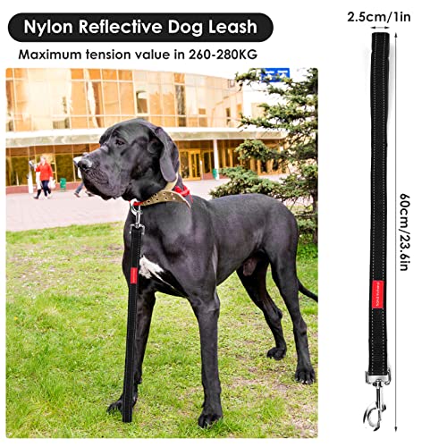 TIESOME Kurze Hundeleine mit gepolstertem Griff, doppeltes Gurtband Nylon reflektierende Haustier Leinen Hundeleine für Walking Training (Schwarz)