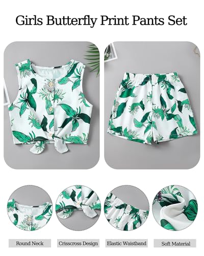 Image of YOURUIKEY Girls Summer Outfits Cute Clothes for Kids Hawaiian Beach Sleeveless Floral Crop Top Shorts Tween Girl Clothing Set