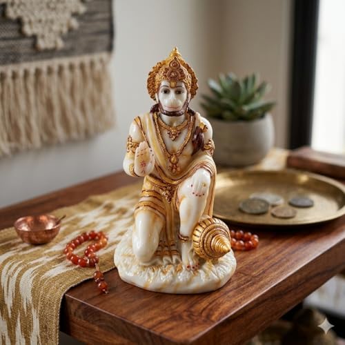Image of Blessing Hanuman Idol - Multicolor Sitting Bajrangbali Murti with Gada for Home Temple Decor | Lord Hanuman Ji Statue for Strength, Protection & Devotion | Puja Showpiece Gift (07 cm Hanumanji)